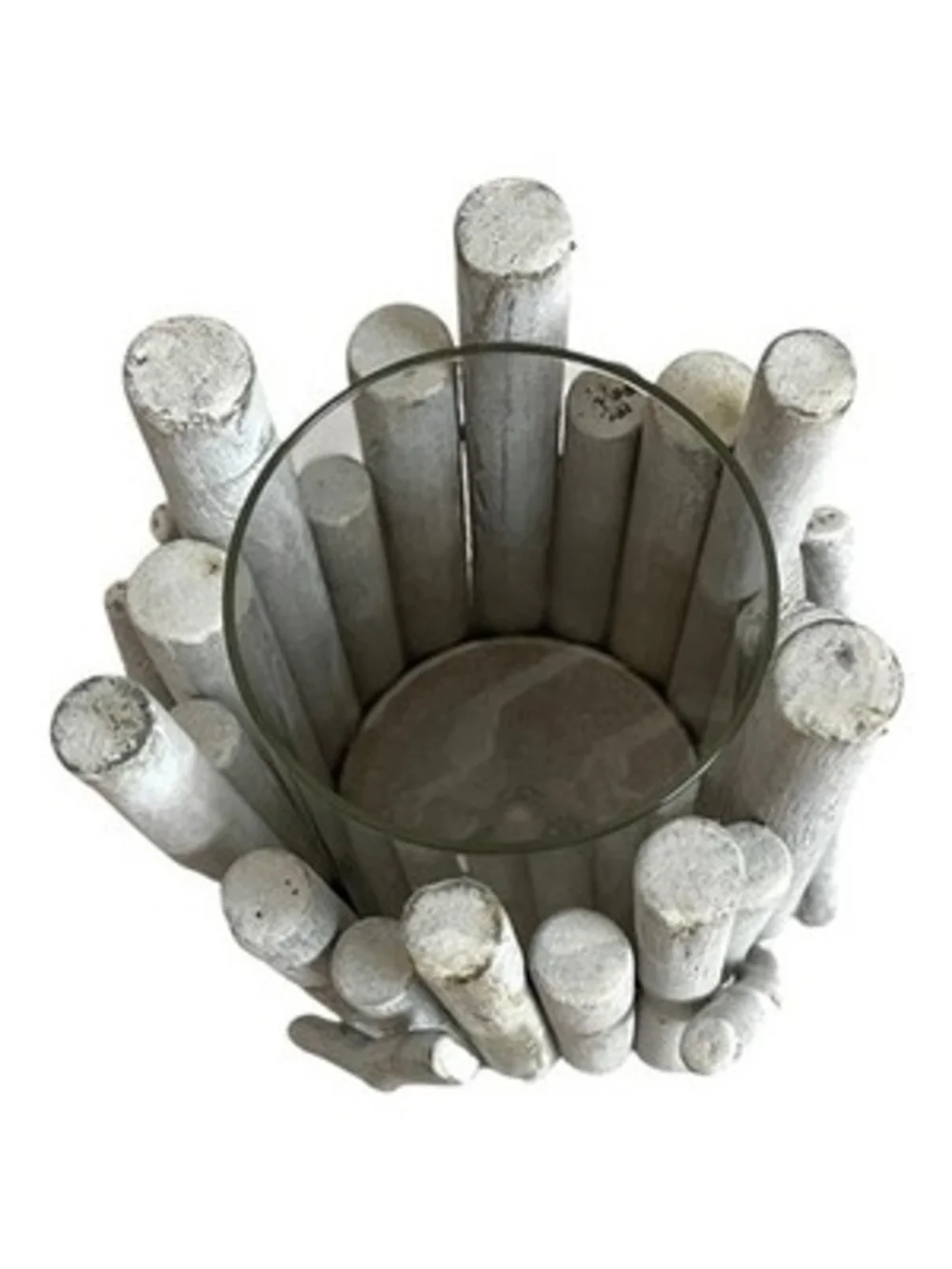 Rustic Driftwood Log Hurricane Candle Holder Glass Insert Coastal Farmhouse 6